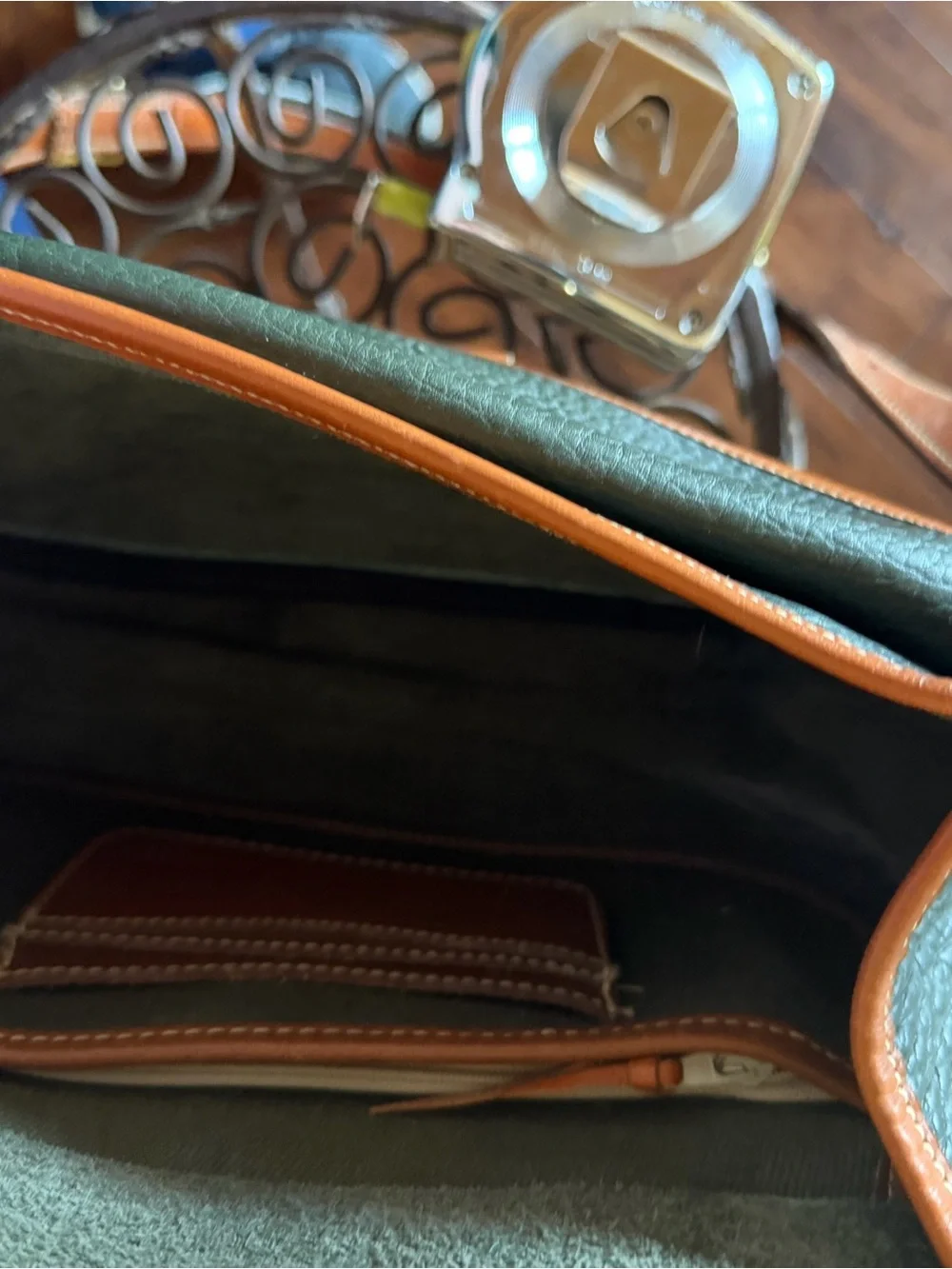 Dooney & Bourke Forrest Green Pebbled Leather Crossbody with Brown Trim